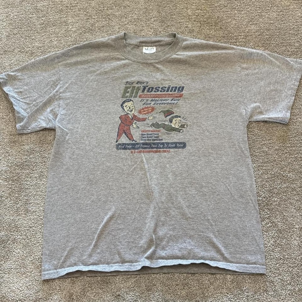 Y2K Sick Rick's Elf Tossing Championship T-Shirt Large Funny Heavyweight Humor T